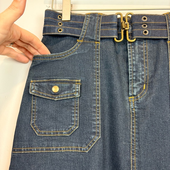 Vintage Y2K Gasoline Jeans Dark Wash Denim Maxi Skirt w/ Belt Utility Pocket - Picture 4 of 13